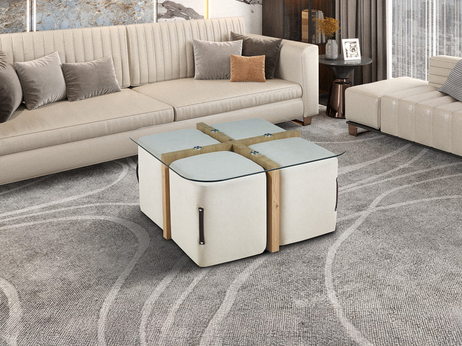 Table de salon Shana avec 4 poufs