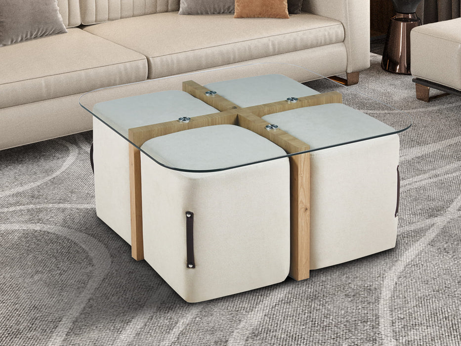 Table de salon Shana avec 4 poufs